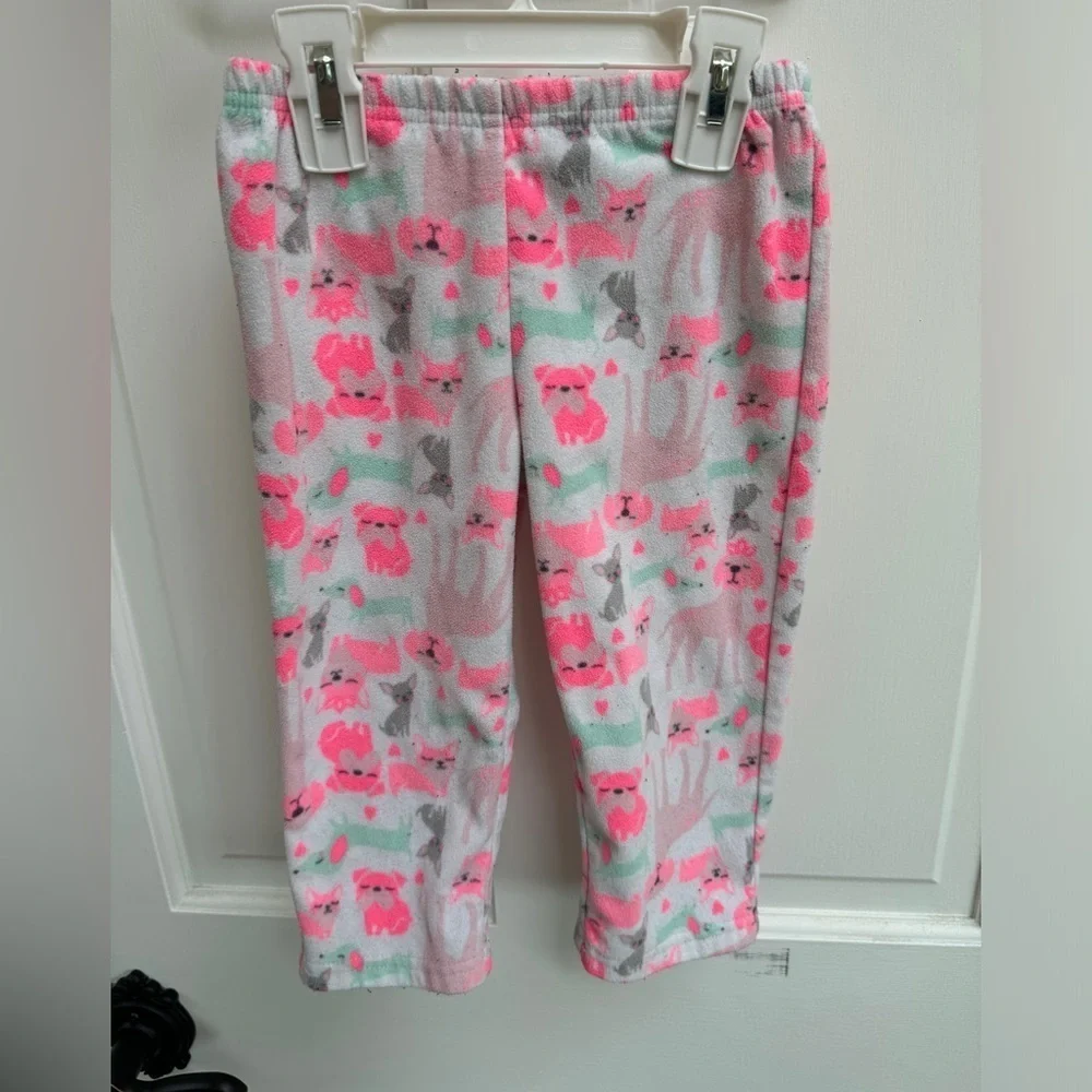 Carter’s 2T Girls White, Pink & Green Dog Fleece Pajama Pants